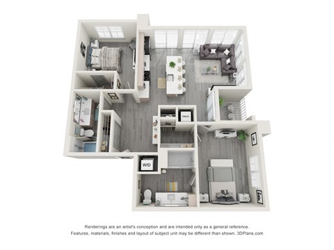 Floor plan for 2 beds, 2 baths, 1204 sqft